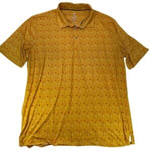 Performance Polo Golf Shirt 2XL Men Gold All Over Club Print Yellow Red